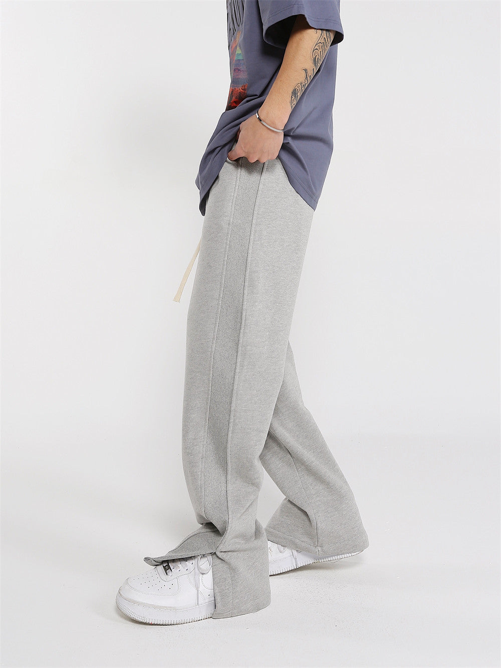 Solid Color Trousers Split Casual Sweatpants